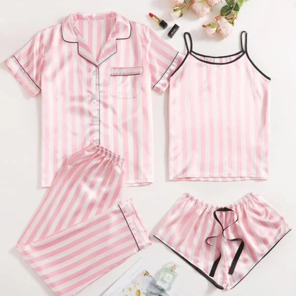 Pink Stripes Satin Feel Pajama Lounge Set - Picture 6 of 6